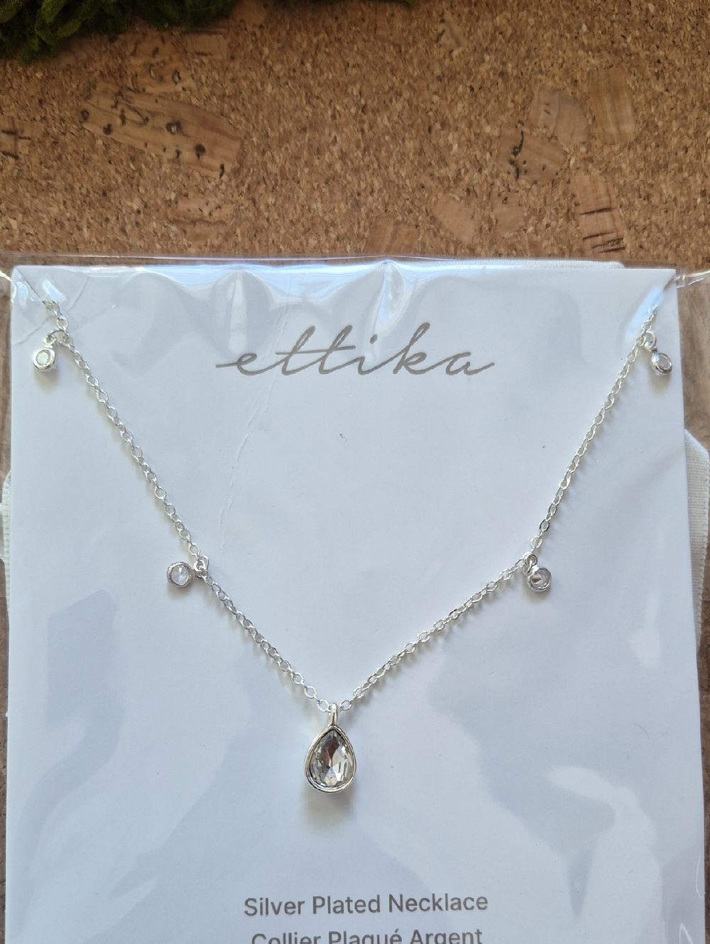 ettika Silver Plated Clear Teardrop Pendant Necklace